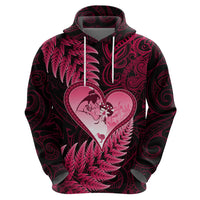 New Zealand Valentine Day Zip Hoodie Aotearoa Warrior Love Story Silver Fern Koru Pink Style LT03 - Polynesian Pride