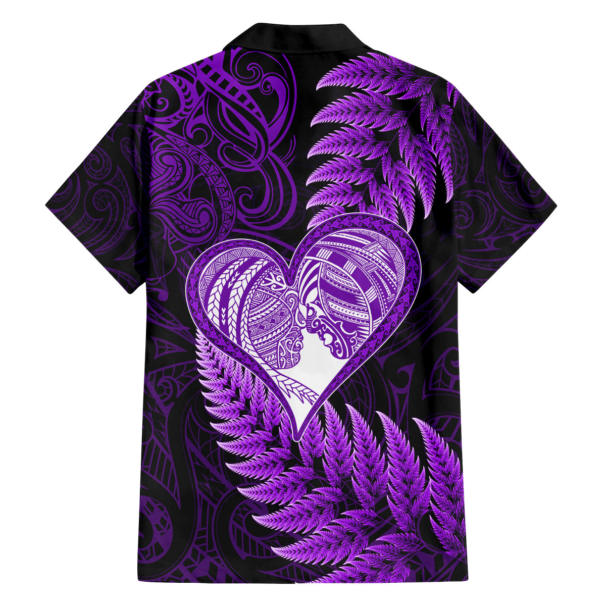 New Zealand Valentine Day Family Matching Tank Maxi Dress and Hawaiian Shirt Aotearoa Warrior Love Story Silver Fern Koru Purple Style LT03 - Polynesian Pride