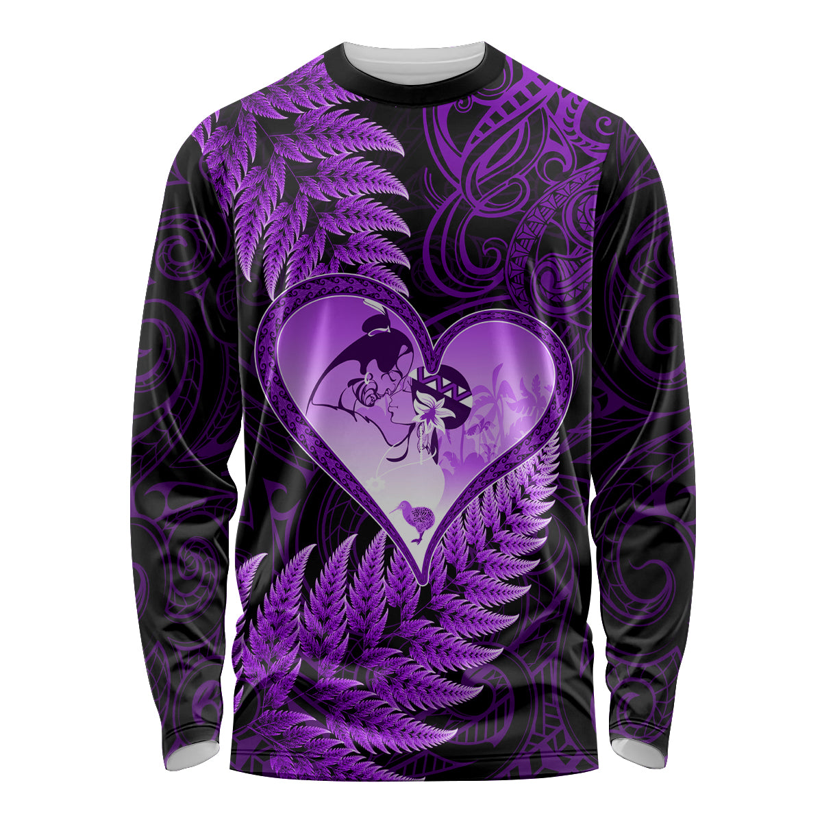 New Zealand Valentine Day Long Sleeve Shirt Aotearoa Warrior Love Story Silver Fern Koru Purple Style LT03 Unisex Purple - Polynesian Pride