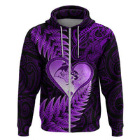 New Zealand Valentine Day Zip Hoodie Aotearoa Warrior Love Story Silver Fern Koru Purple Style LT03 Zip Hoodie Purple - Polynesian Pride