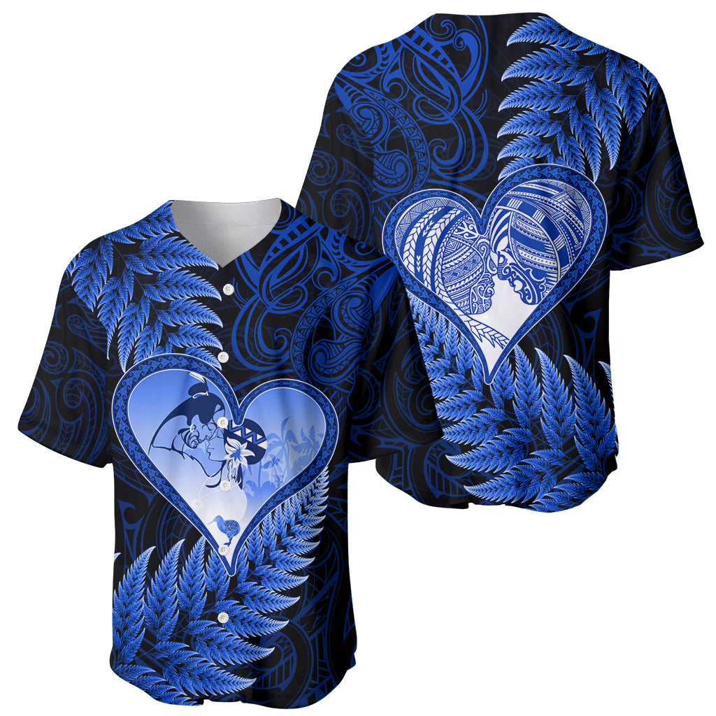 New Zealand Valentine Day Baseball Jersey Aotearoa Warrior Love Story Silver Fern Koru Blue Style LT03 - Polynesian Pride