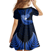 New Zealand Valentine Day Family Matching Long Sleeve Bodycon Dress and Hawaiian Shirt Aotearoa Warrior Love Story Silver Fern Koru Blue Style LT03 - Polynesian Pride
