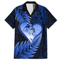 New Zealand Valentine Day Family Matching Off Shoulder Maxi Dress and Hawaiian Shirt Aotearoa Warrior Love Story Silver Fern Koru Blue Style LT03 Dad's Shirt - Short Sleeve Blue - Polynesian Pride