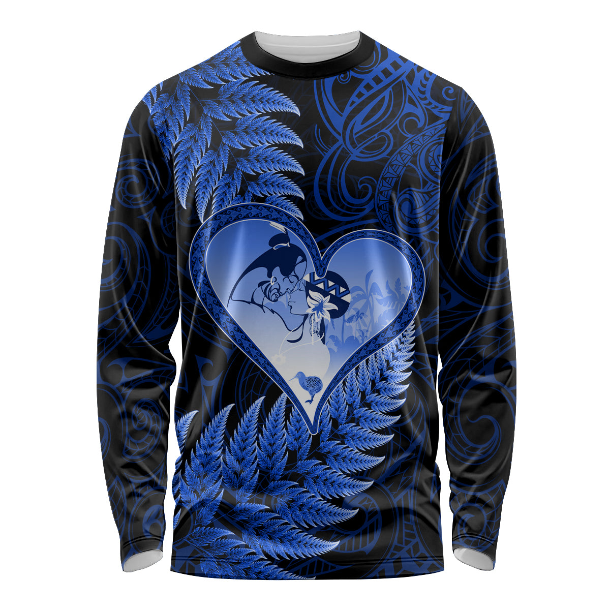 New Zealand Valentine Day Long Sleeve Shirt Aotearoa Warrior Love Story Silver Fern Koru Blue Style LT03 Unisex Blue - Polynesian Pride