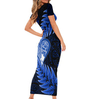 New Zealand Valentine Day Short Sleeve Bodycon Dress Aotearoa Warrior Love Story Silver Fern Koru Blue Style LT03 - Polynesian Pride