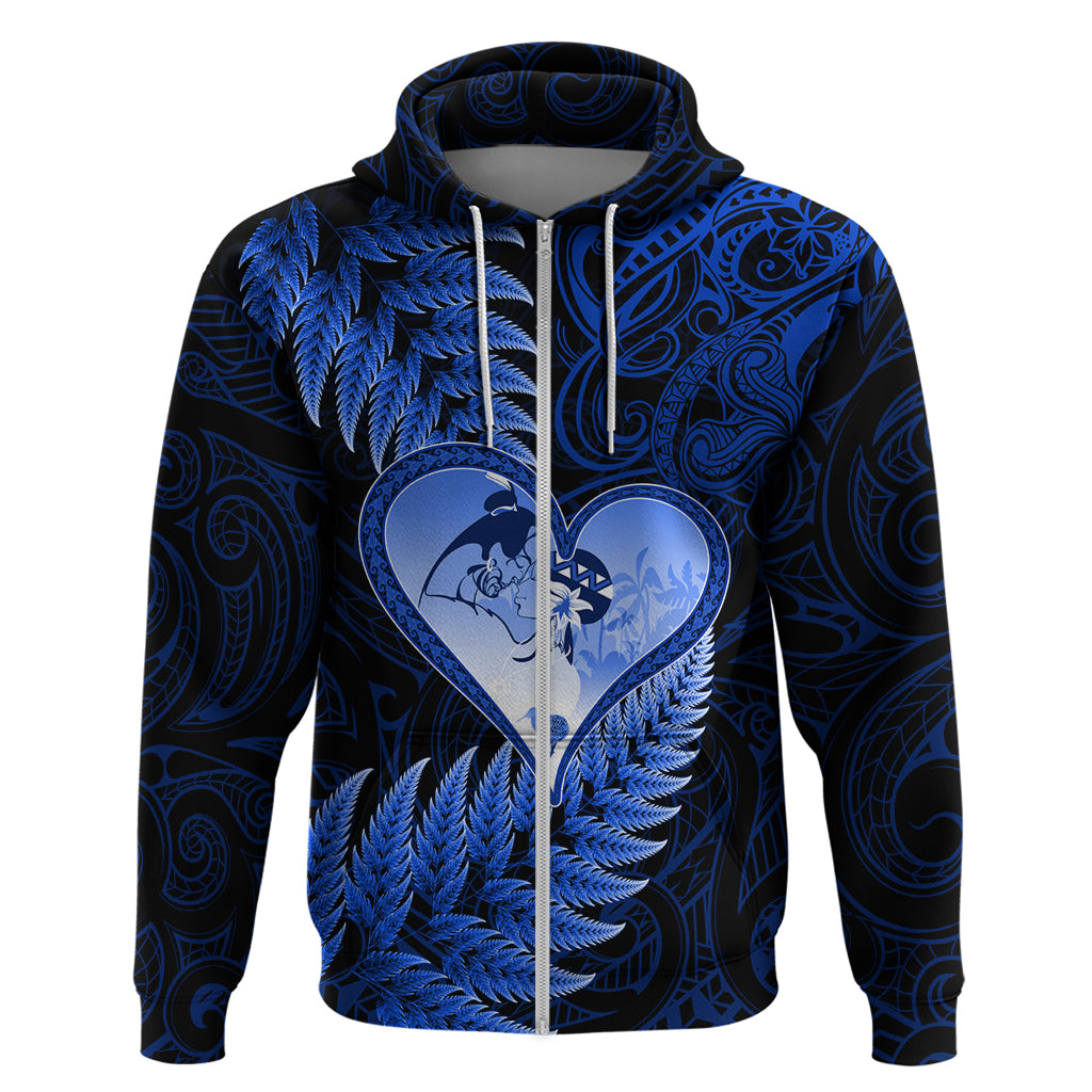 New Zealand Valentine Day Zip Hoodie Aotearoa Warrior Love Story Silver Fern Koru Blue Style LT03 Zip Hoodie Blue - Polynesian Pride