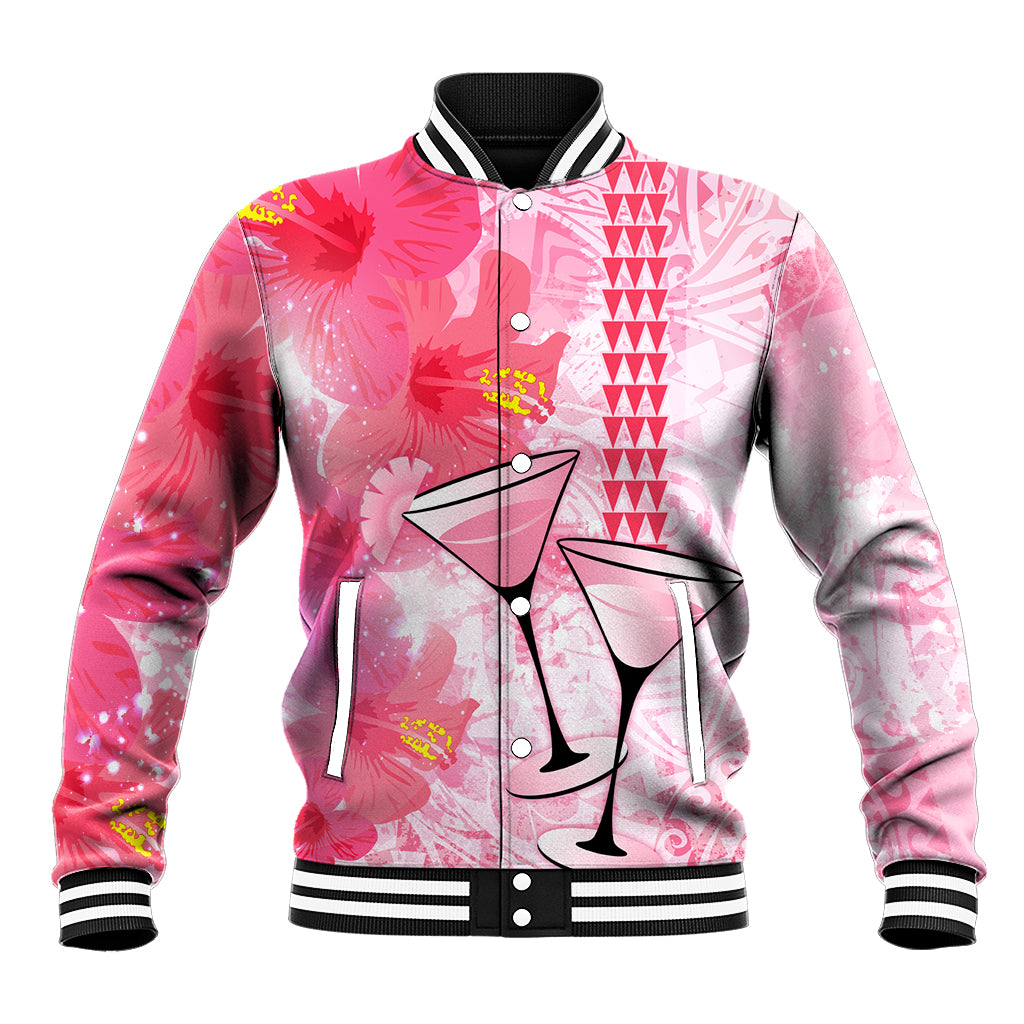 Hawaiian Cocktail Valentine Day Baseball Jacket Hibiscus Kakau Pattern Pink Version LT03 Unisex Pink - Polynesian Pride