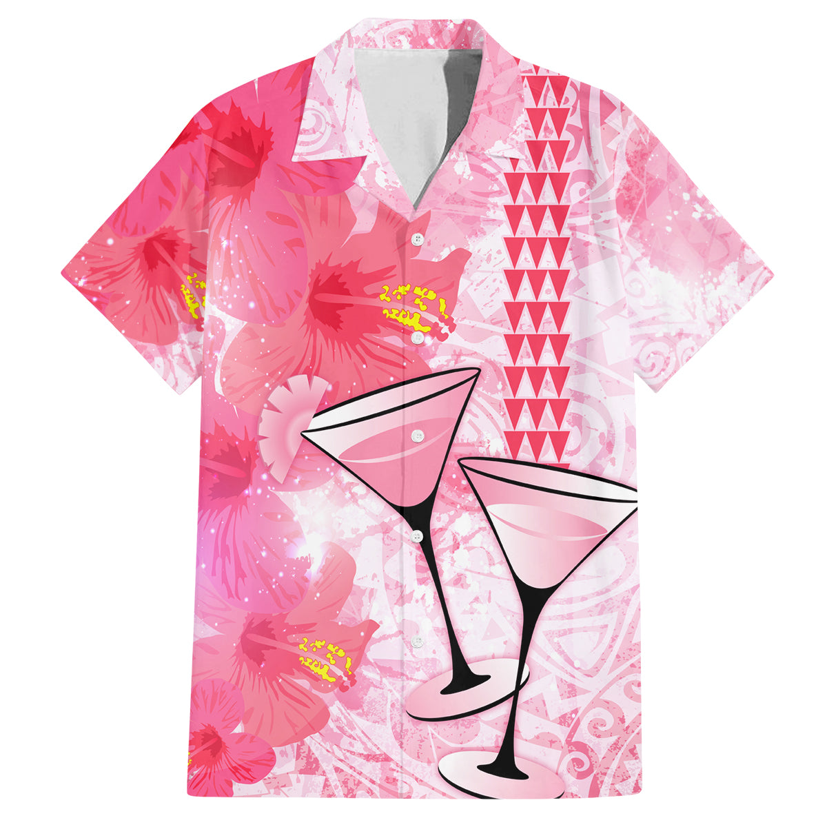 Hawaiian Cocktail Valentine Day Family Matching Off Shoulder Maxi Dress and Hawaiian Shirt Hibiscus Kakau Pattern Pink Version LT03 Dad's Shirt - Short Sleeve Pink - Polynesian Pride