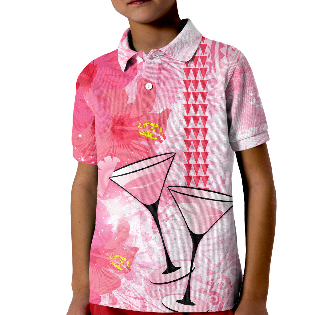 Hawaiian Cocktail Valentine Day Kid Polo Shirt Hibiscus Kakau Pattern Pink Version LT03 Kid Pink - Polynesian Pride