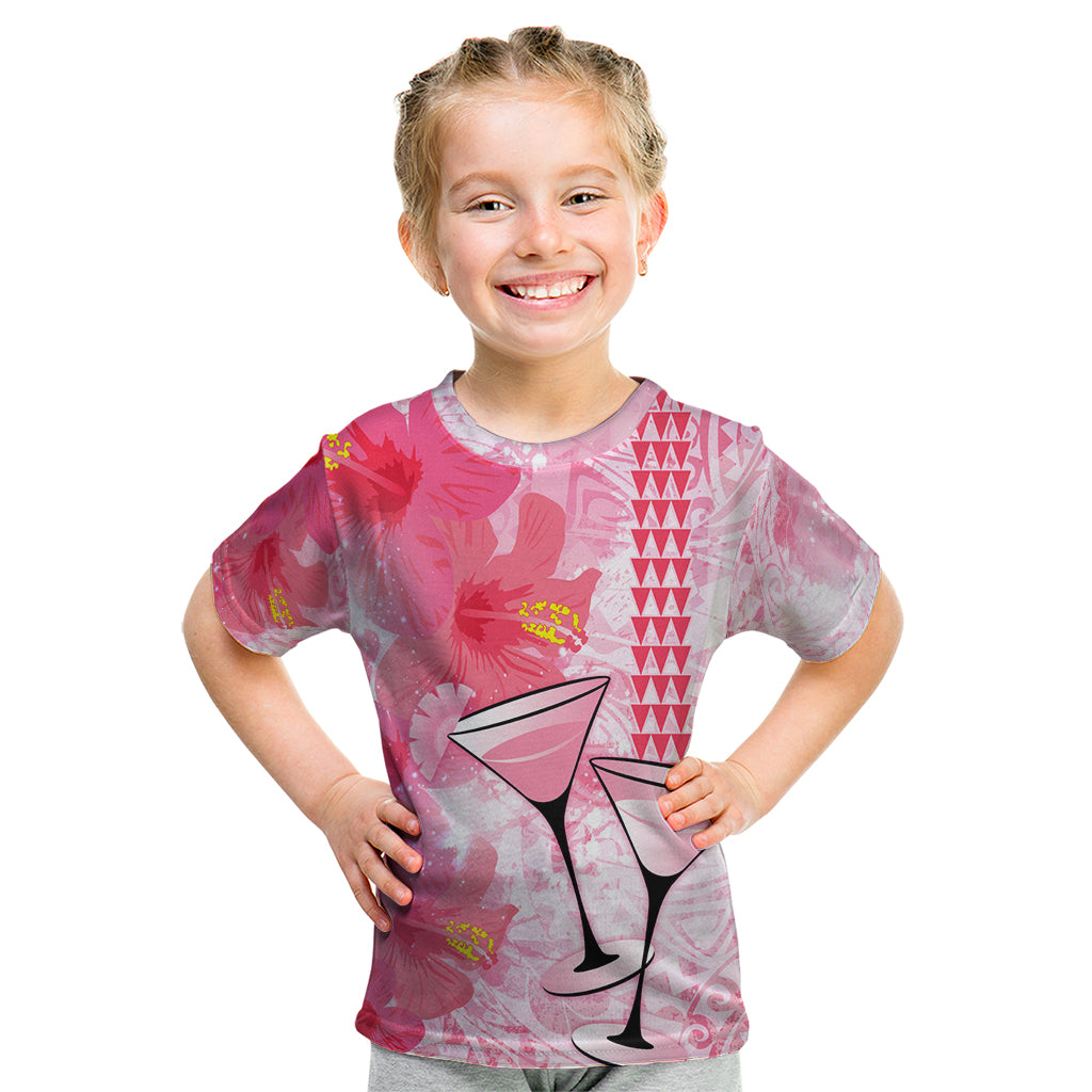 Hawaiian Cocktail Valentine Day Kid T Shirt Hibiscus Kakau Pattern Pink Version LT03 Pink - Polynesian Pride