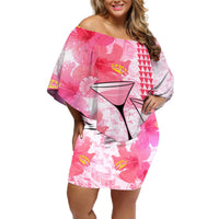 Hawaiian Cocktail Valentine Day Off Shoulder Short Dress Hibiscus Kakau Pattern Pink Version LT03 Women Pink - Polynesian Pride