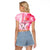 Hawaiian Cocktail Valentine Day Raglan Cropped T Shirt Hibiscus Kakau Pattern Pink Version LT03 - Polynesian Pride