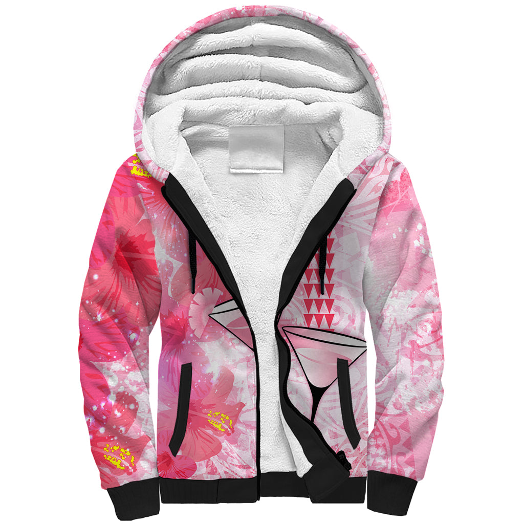 Hawaiian Cocktail Valentine Day Sherpa Hoodie Hibiscus Kakau Pattern Pink Version LT03 Unisex Pink - Polynesian Pride