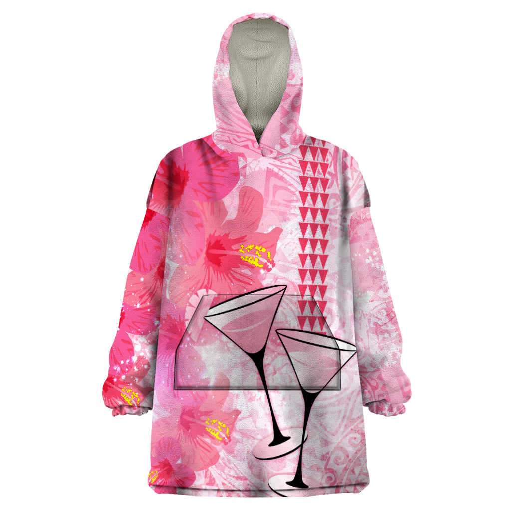 Hawaiian Cocktail Valentine Day Wearable Blanket Hoodie Hibiscus Kakau Pattern Pink Version LT03 One Size Pink - Polynesian Pride