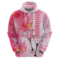 Hawaiian Cocktail Valentine Day Zip Hoodie Hibiscus Kakau Pattern Pink Version LT03 - Polynesian Pride
