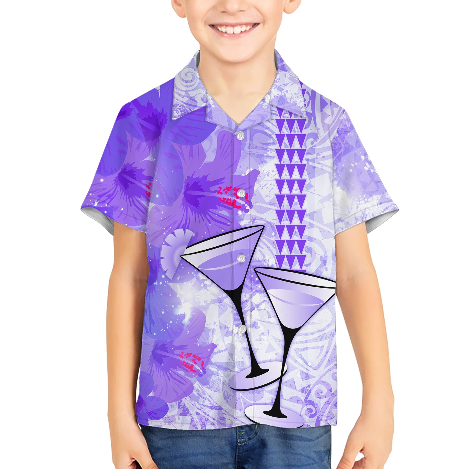 Hawaiian Cocktail Valentine Day Kid Hawaiian Shirt Hibiscus Kakau Pattern Purple Version LT03 Kid Purple - Polynesian Pride