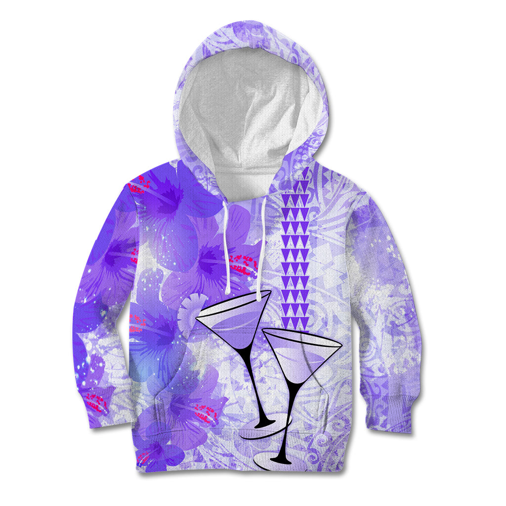 Hawaiian Cocktail Valentine Day Kid Hoodie Hibiscus Kakau Pattern Purple Version LT03 Hoodie Purple - Polynesian Pride