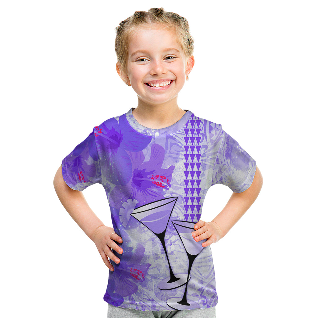Hawaiian Cocktail Valentine Day Kid T Shirt Hibiscus Kakau Pattern Purple Version LT03 Purple - Polynesian Pride