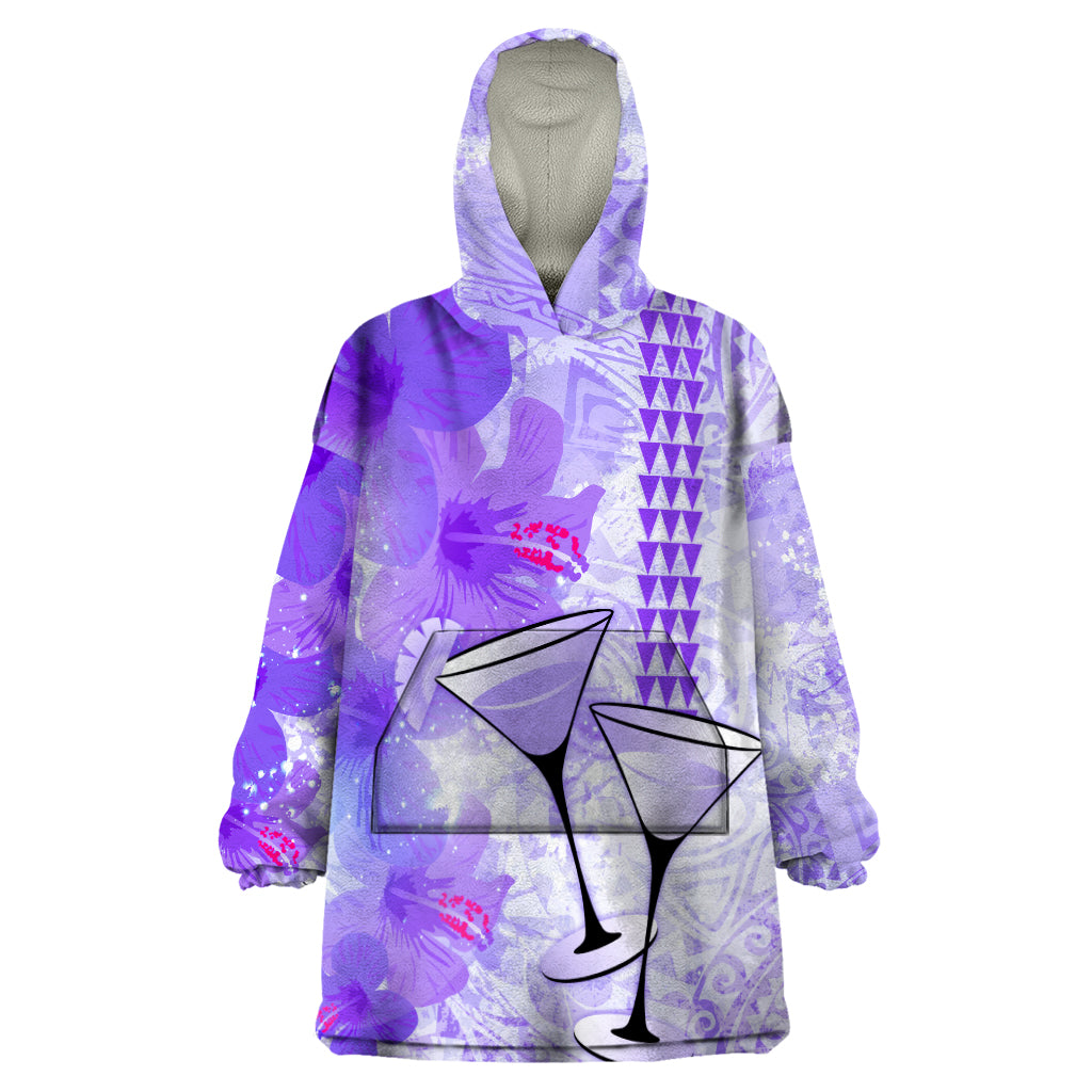 Hawaiian Cocktail Valentine Day Wearable Blanket Hoodie Hibiscus Kakau Pattern Purple Version LT03 One Size Purple - Polynesian Pride