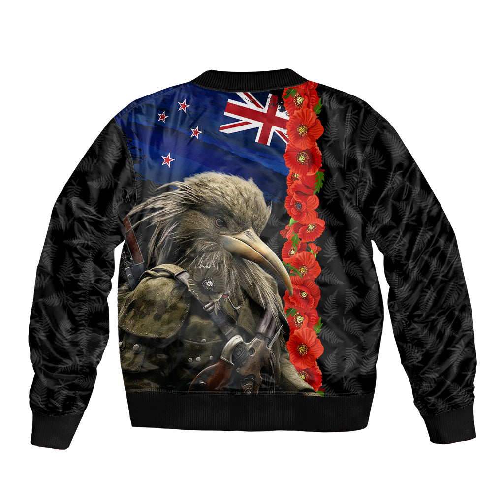 New Zealand Kiwi Soldier ANZAC Bomber Jacket Red Poppy Flower and Silver Fern Pattern LT03 - Polynesian Pride