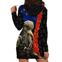 New Zealand Kiwi Soldier ANZAC Hoodie Dress Red Poppy Flower and Silver Fern Pattern LT03 - Polynesian Pride