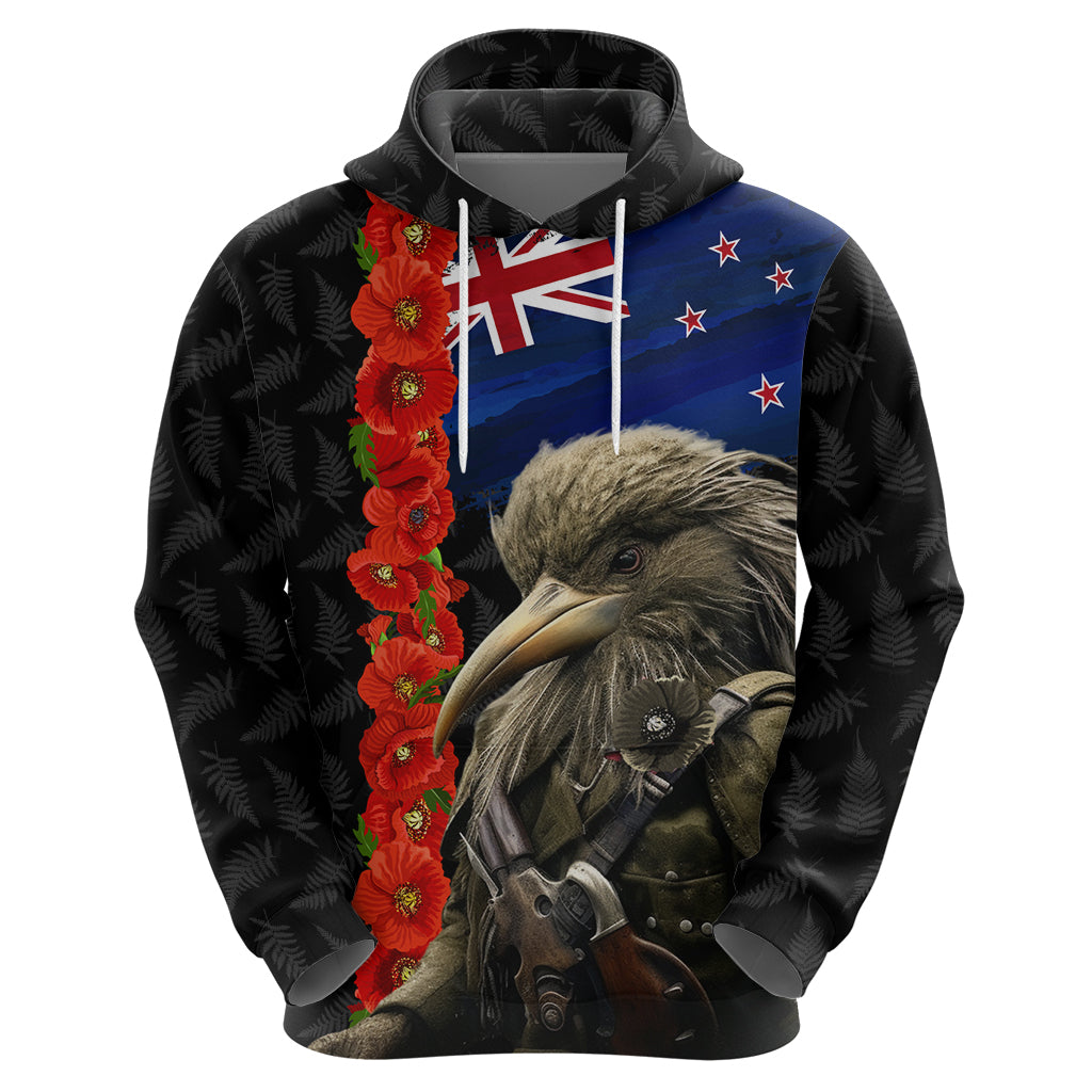 New Zealand Kiwi Soldier ANZAC Zip Hoodie Red Poppy Flower and Silver Fern Pattern LT03 - Polynesian Pride