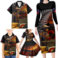 Slouch Hat and Biscuits ANZAC Family Matching Long Sleeve Bodycon Dress and Hawaiian Shirt with Soldier Silver Fern LT03 - Polynesian Pride