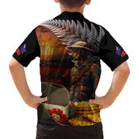 Slouch Hat and Biscuits ANZAC Family Matching Off Shoulder Long Sleeve Dress and Hawaiian Shirt with Soldier Silver Fern LT03 - Polynesian Pride