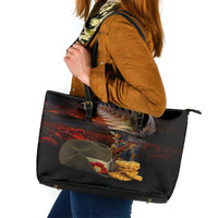 Slouch Hat and Biscuits ANZAC Leather Tote Bag with Soldier Silver Fern LT03 Black - Polynesian Pride