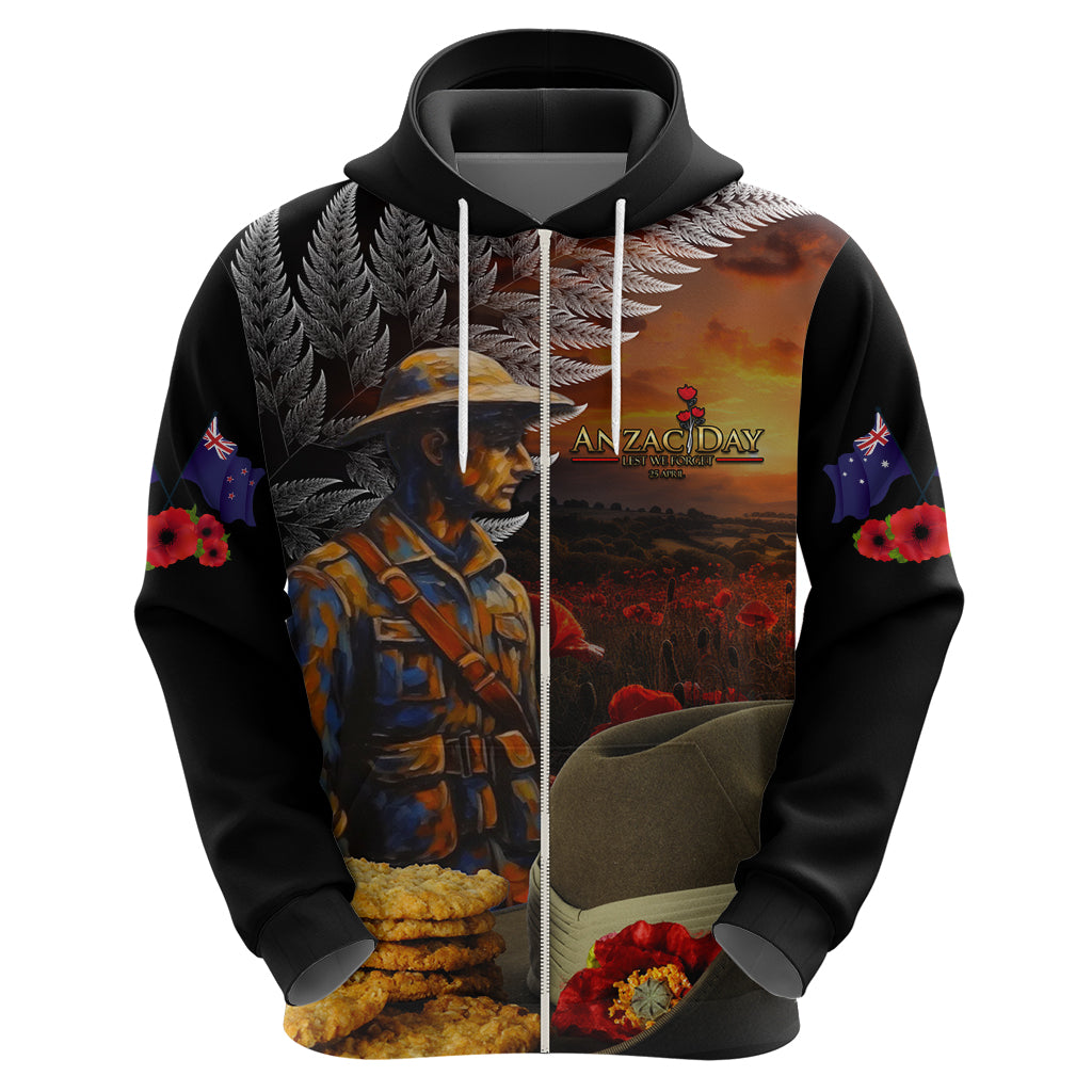 Slouch Hat and Biscuits ANZAC Zip Hoodie with Soldier Silver Fern LT03 - Polynesian Pride