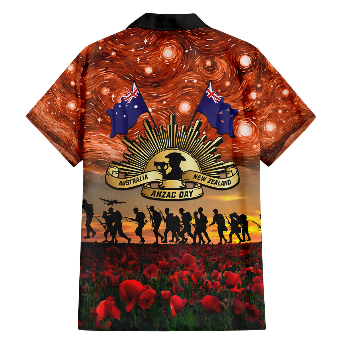 The Rising Sun Badge ANZAC Family Matching Off Shoulder Maxi Dress and Hawaiian Shirt Last Post Field of Poppy Starry Night Style LT03 - Polynesian Pride