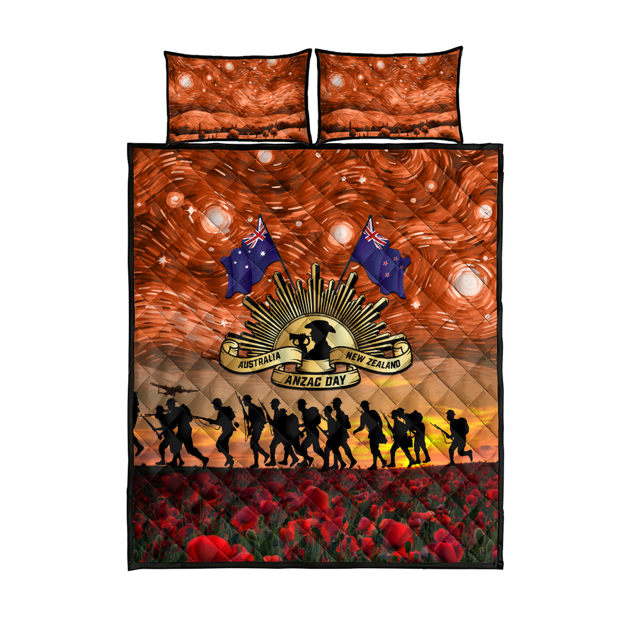 The Rising Sun Badge ANZAC Quilt Bed Set Last Post Field of Poppy Starry Night Style LT03 - Polynesian Pride
