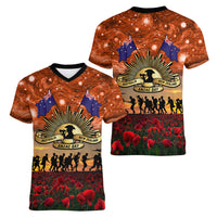 The Rising Sun Badge ANZAC Women V Neck T Shirt Last Post Field of Poppy Starry Night Style LT03 - Polynesian Pride