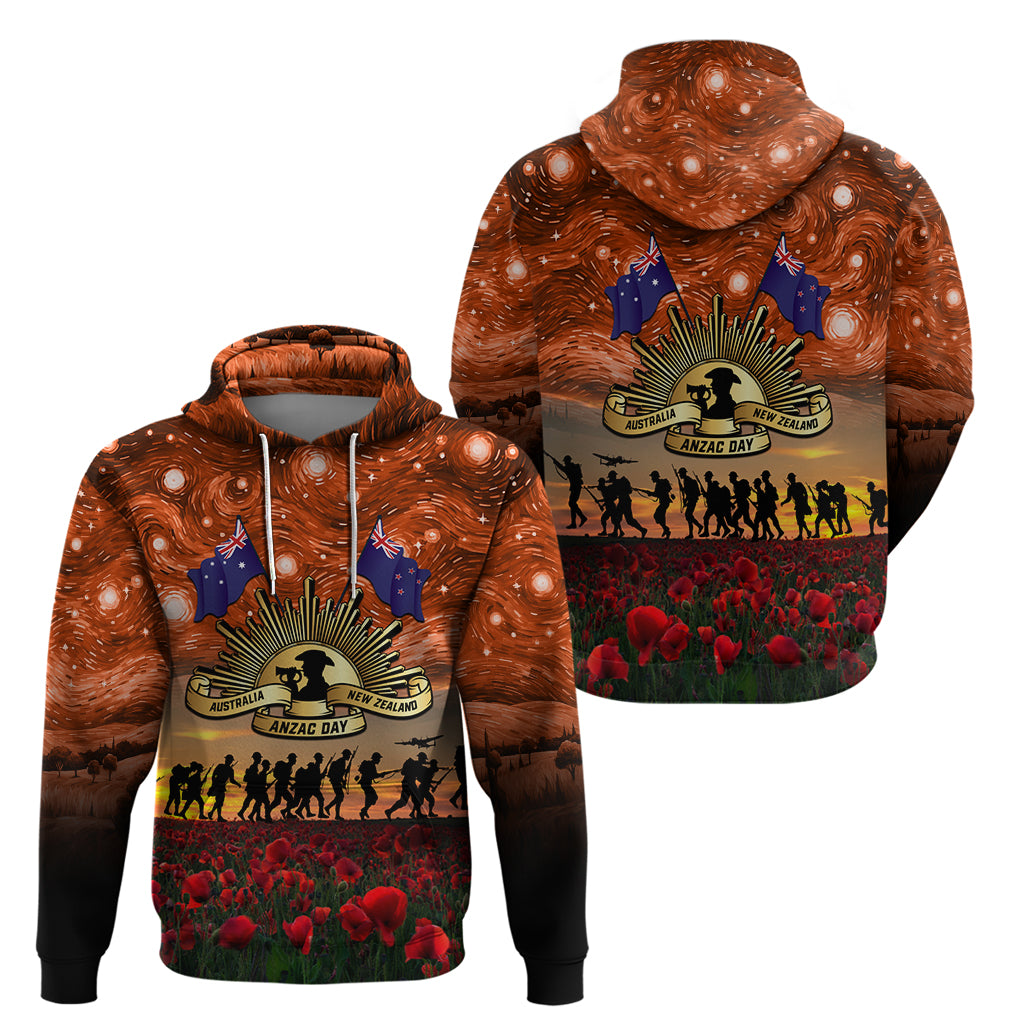 The Rising Sun Badge ANZAC Zip Hoodie Last Post Field of Poppy Starry Night Style LT03 - Polynesian Pride