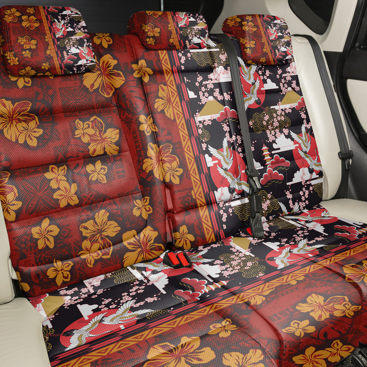 Japanese Culture Hawaii Style Back Car Seat Cover Hawaiian Tribal and Japanese Pattern Together Culture LT03