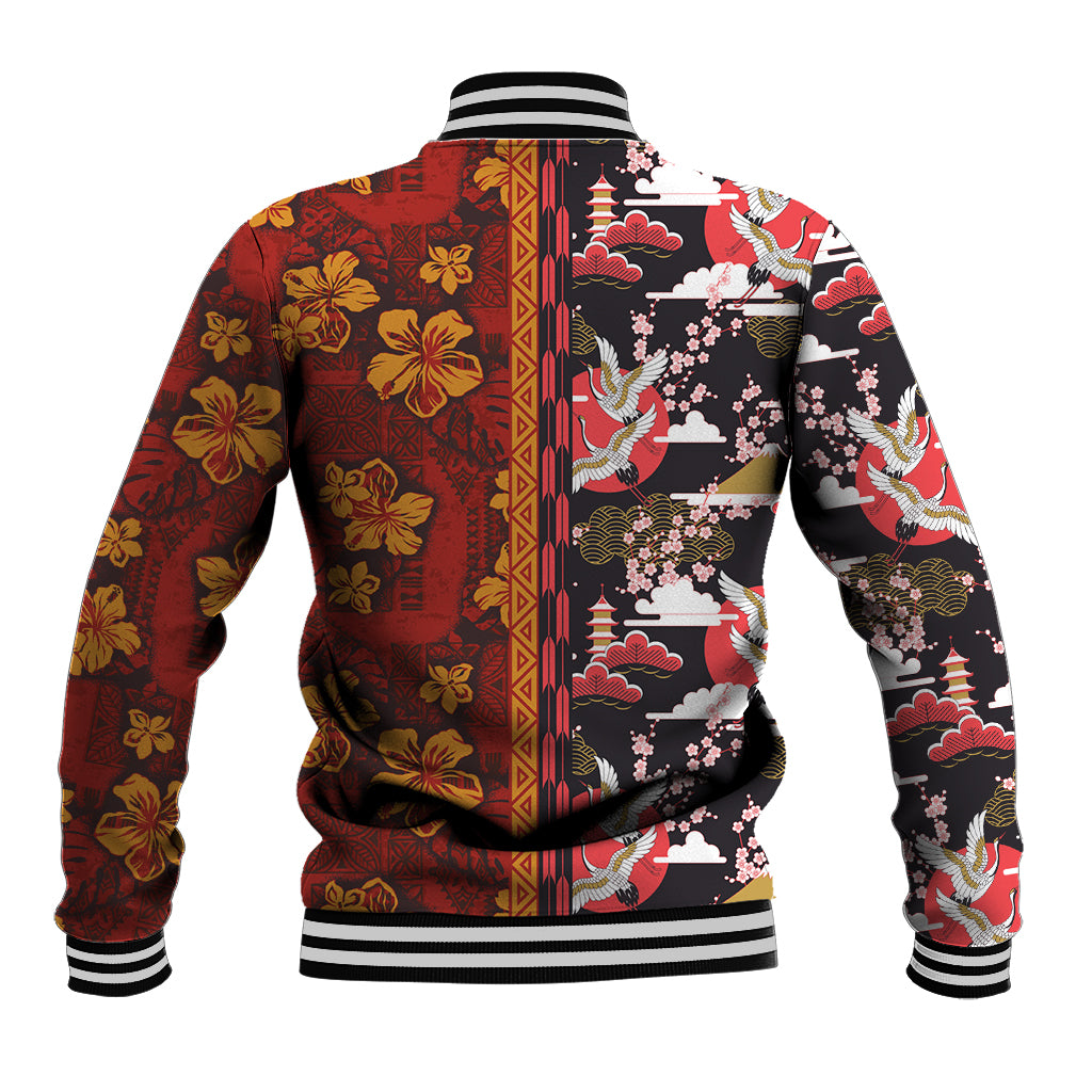 Japanese Culture Hawaii Style Baseball Jacket Hawaiian Tribal and Japanese Pattern Together Culture LT03 - Polynesian Pride