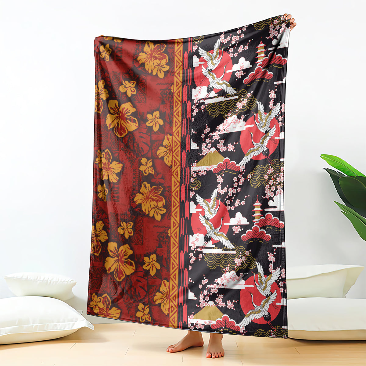 Japanese Culture Hawaii Style Blanket Hawaiian Tribal and Japanese Pattern Together Culture LT03 - Polynesian Pride