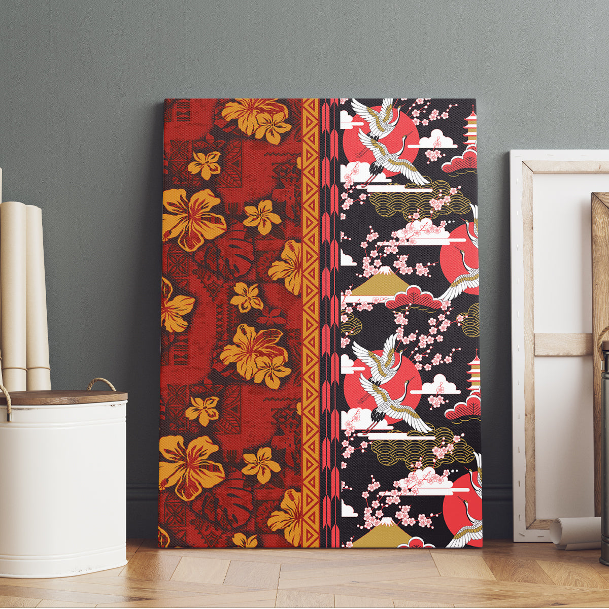 Japanese Culture Hawaii Style Canvas Wall Art Hawaiian Tribal and Japanese Pattern Together Culture LT03 - Polynesian Pride
