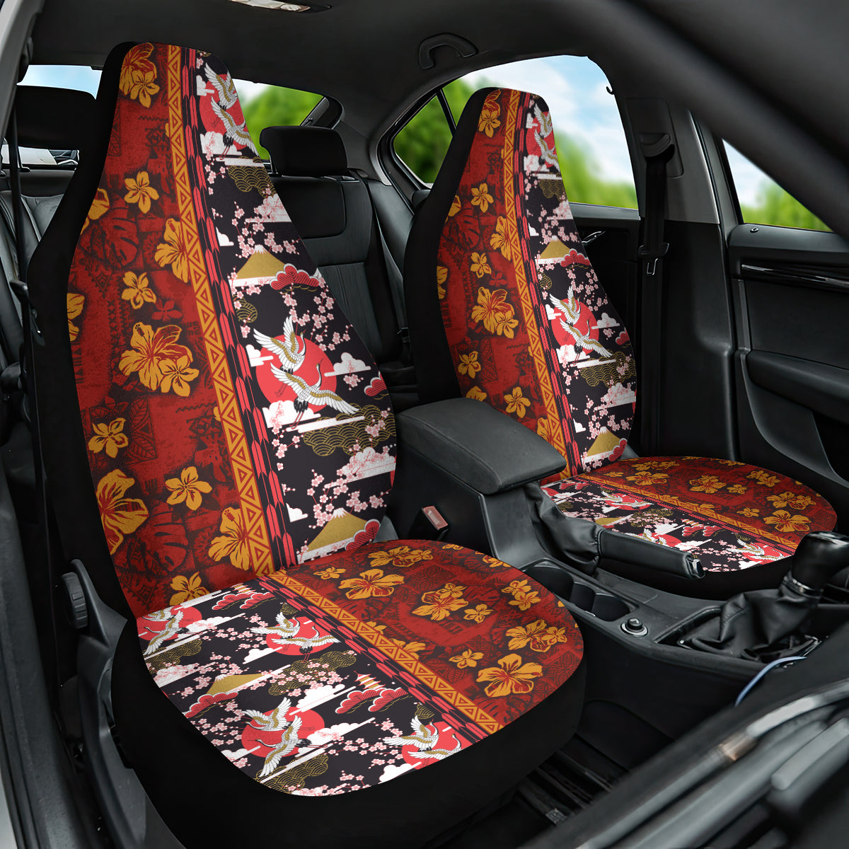 Pan-Pacific Festival Car Seat Cover Hawaiian Tribal and Japanese Pattern Together Culture