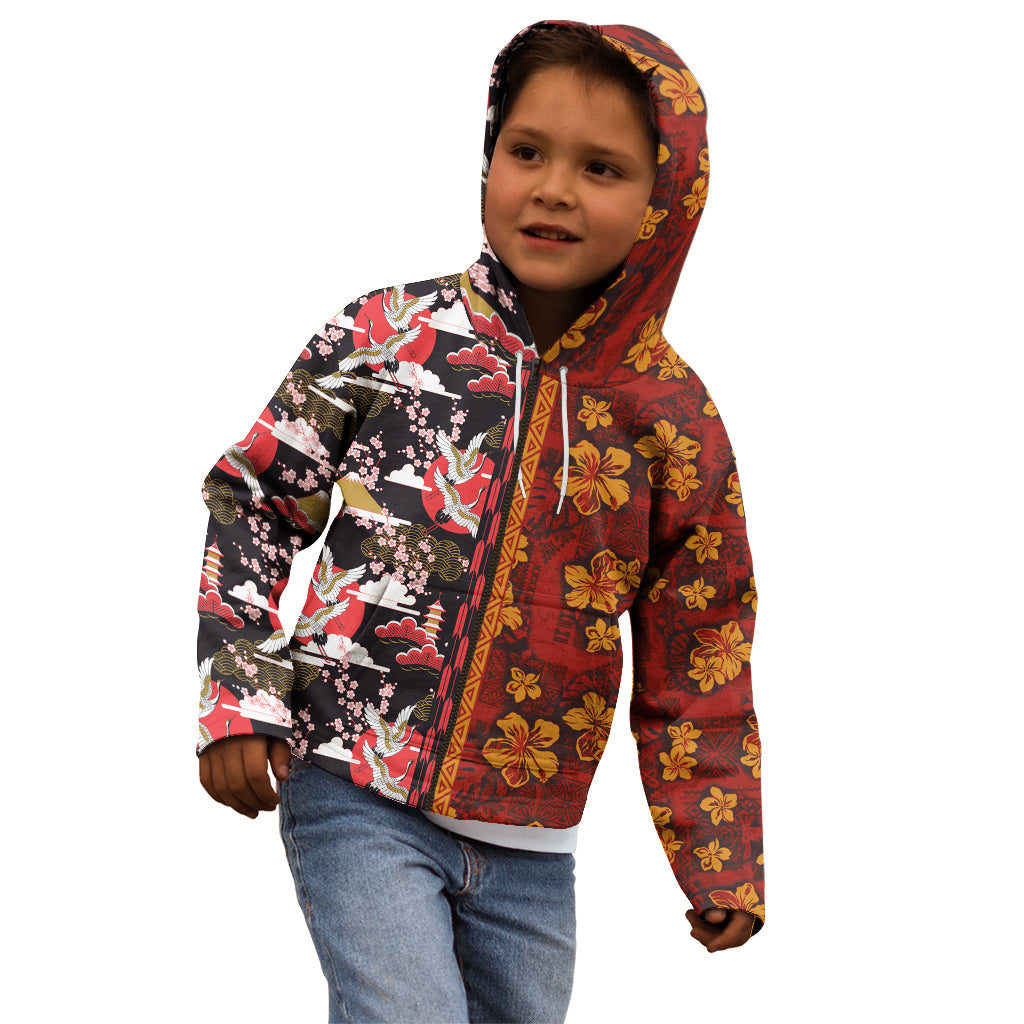 Pan-Pacific Festival Kid Hoodie Hawaiian Tribal and Japanese Pattern Together Culture