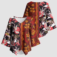 Japanese Culture Hawaii Style Kimono Sleeve Blouse Hawaiian Tribal and Japanese Pattern Together Culture - Polynesian Pride