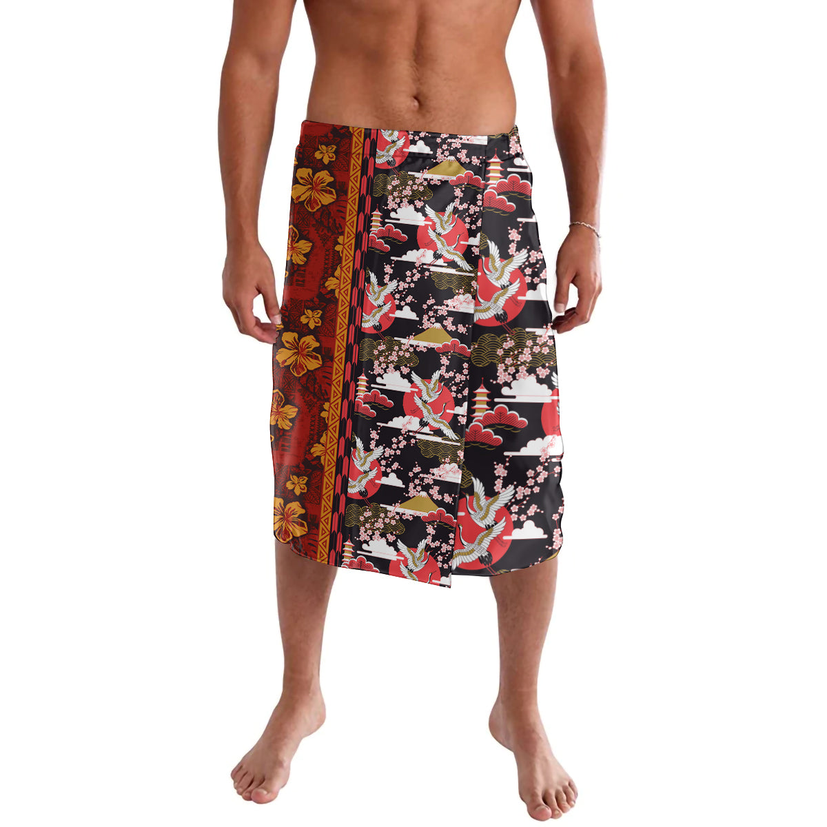 Japanese Culture Hawaii Style Lavalava Hawaiian Tribal and Japanese Pattern Together Culture LT03 Red - Polynesian Pride