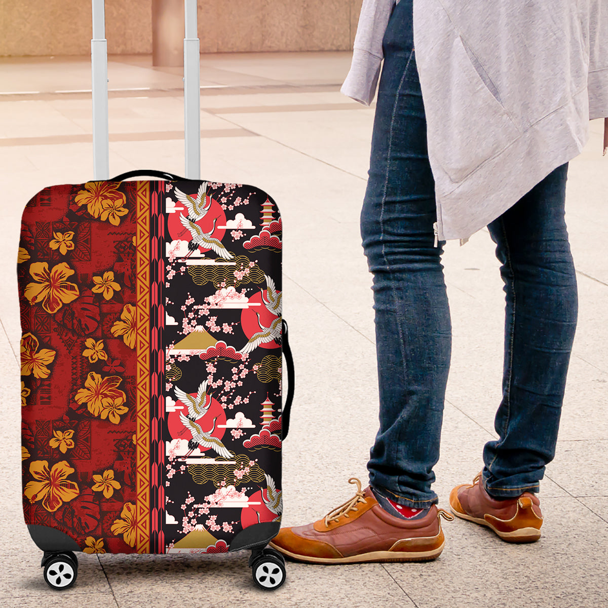 Pan-Pacific Festival Luggage Cover Hawaiian Tribal and Japanese Pattern Together Culture