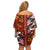 Pan-Pacific Festival Off Shoulder Short Dress Hawaiian Tribal and Japanese Pattern Together Culture