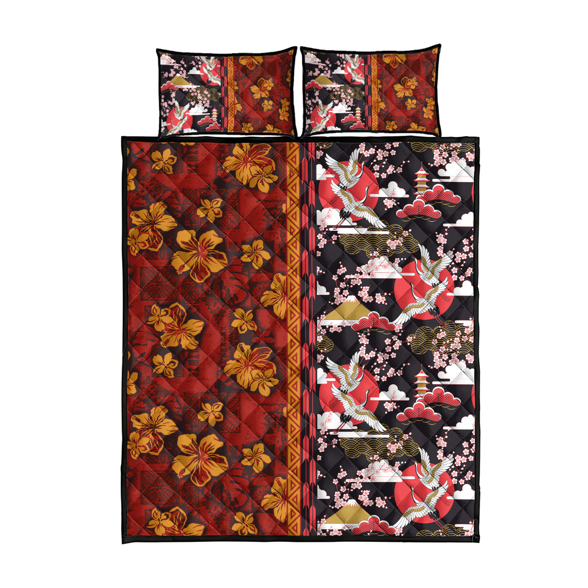 Japanese Culture Hawaii Style Quilt Bed Set Hawaiian Tribal and Japanese Pattern Together Culture LT03 - Polynesian Pride