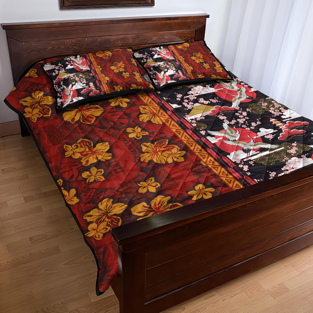 Japanese Culture Hawaii Style Quilt Bed Set Hawaiian Tribal and Japanese Pattern Together Culture LT03 - Polynesian Pride