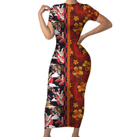 Pan-Pacific Festival Short Sleeve Bodycon Dress Hawaiian Tribal and Japanese Pattern Together Culture