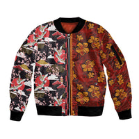 Japanese Culture Hawaii Style Sleeve Zip Bomber Jacket Hawaiian Tribal and Japanese Pattern Together Culture LT03 Unisex Red - Polynesian Pride
