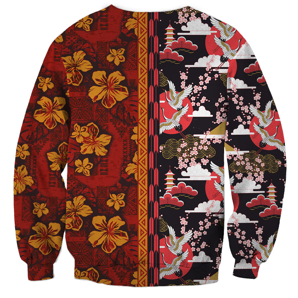 Japanese Culture Hawaii Style Sweatshirt Hawaiian Tribal and Japanese Pattern Together Culture LT03 - Polynesian Pride