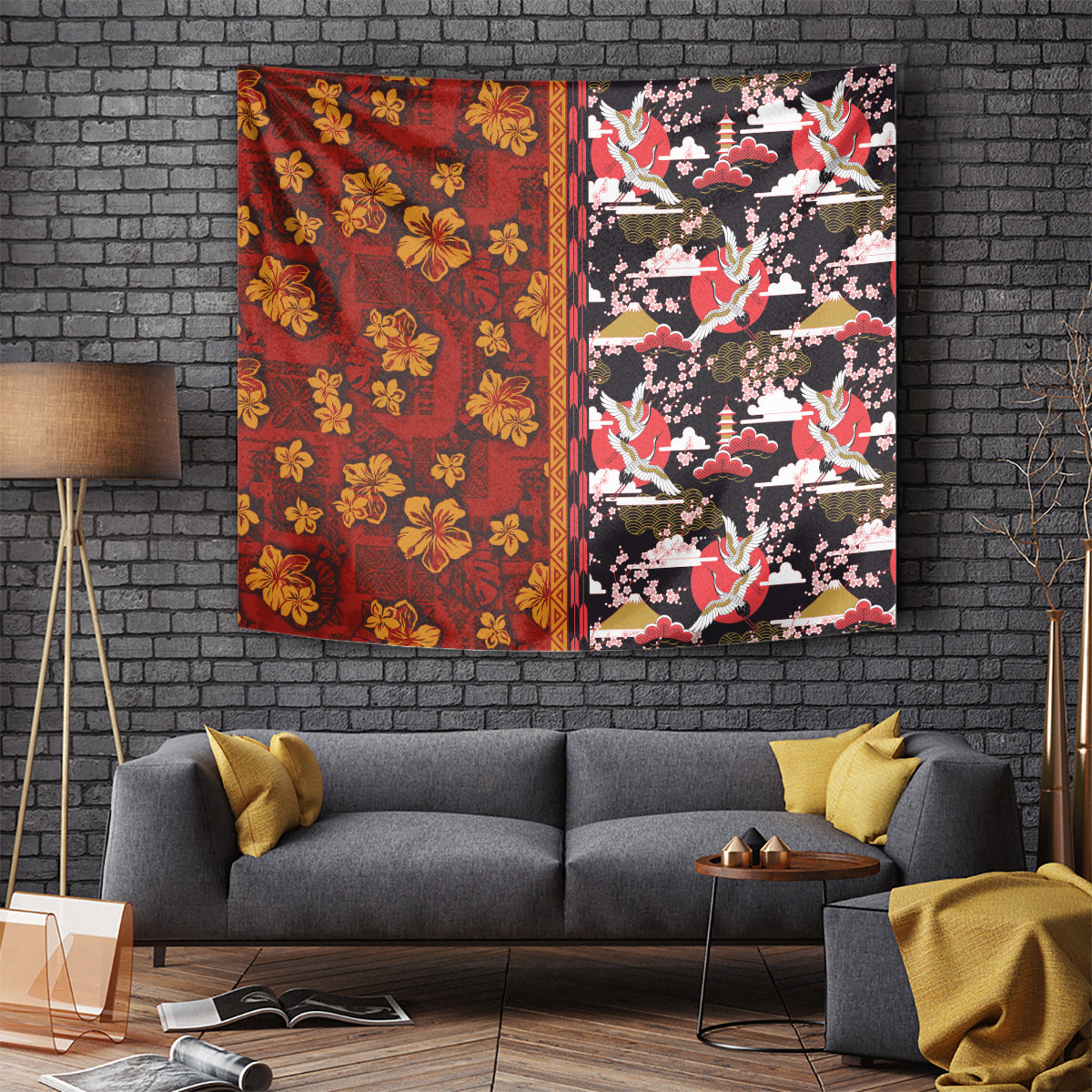 Japanese Culture Hawaii Style Tapestry Hawaiian Tribal and Japanese Pattern Together Culture LT03 - Polynesian Pride
